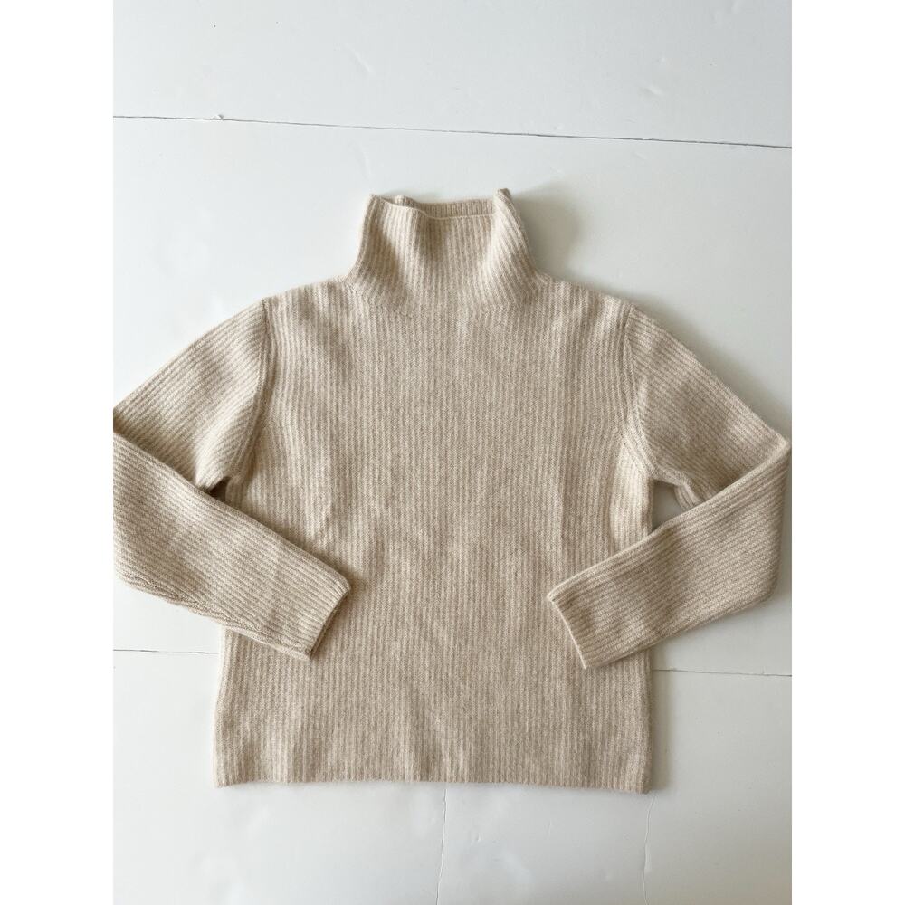 Epoque De Rueen Wool Blend Sweater Women M Cream Mock Neck Ribbed Knit Cozy Soft